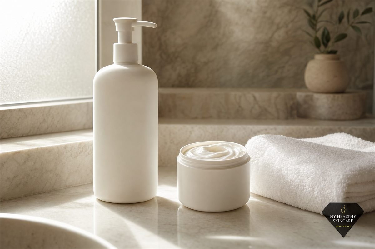 Applying sunscreen as part of a simple chemical peel aftercare product routine