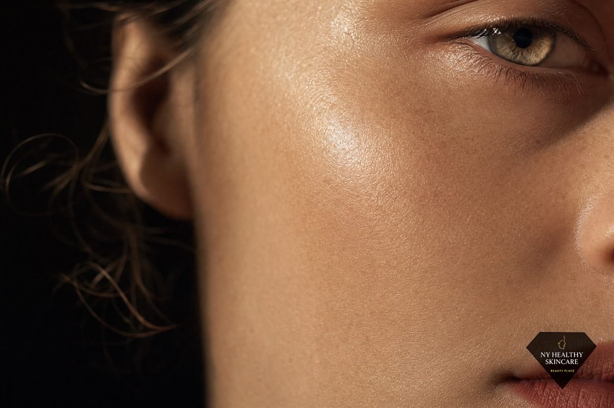 Macro close-up of renewed facial skin texture showing the result of the skin cell turnover cycle