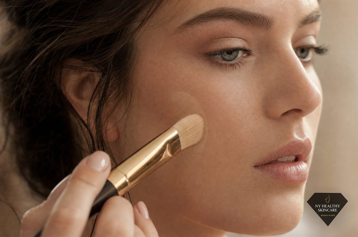 Foundation blending smoothly over flawless skin after a dermaplaning treatment